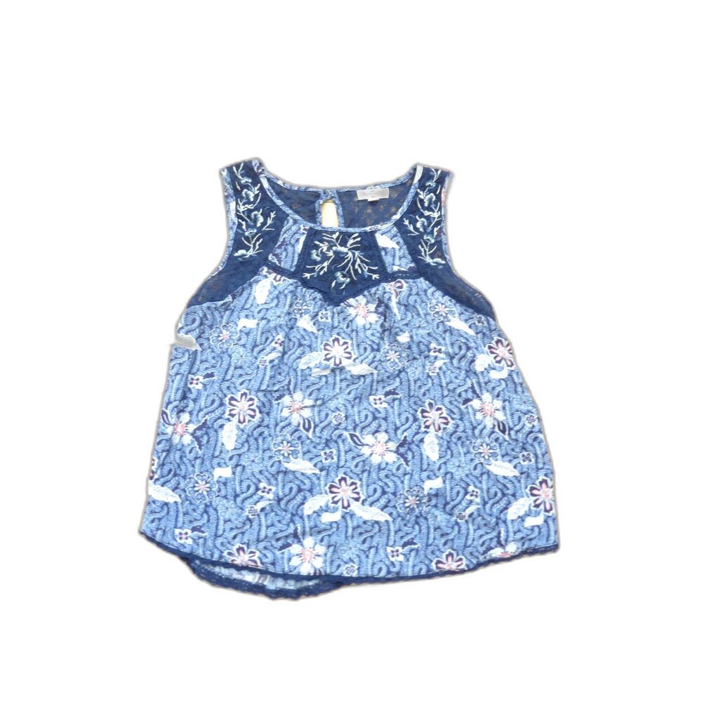 Mason & Belle Women's Tempesta Floral Lace Yoke Tank Boho Blue M EUC - Picture 5 of 5